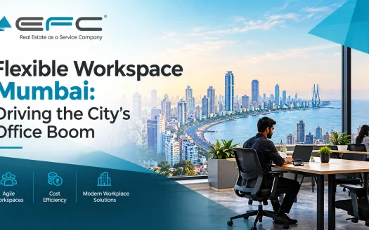 A modern Mumbai coworking office overlooking the city skyline, illustrating flexible workspace, cost efficiency, and contemporary workplace solutions.